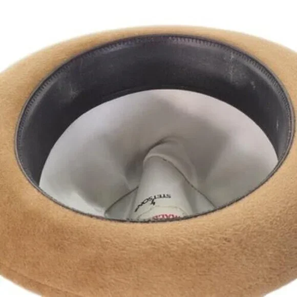Vintage 1950’s Mallory Fedora Size 6 3/4 54 Mens Hat Tan Wool Feather - Picture 11 of 12